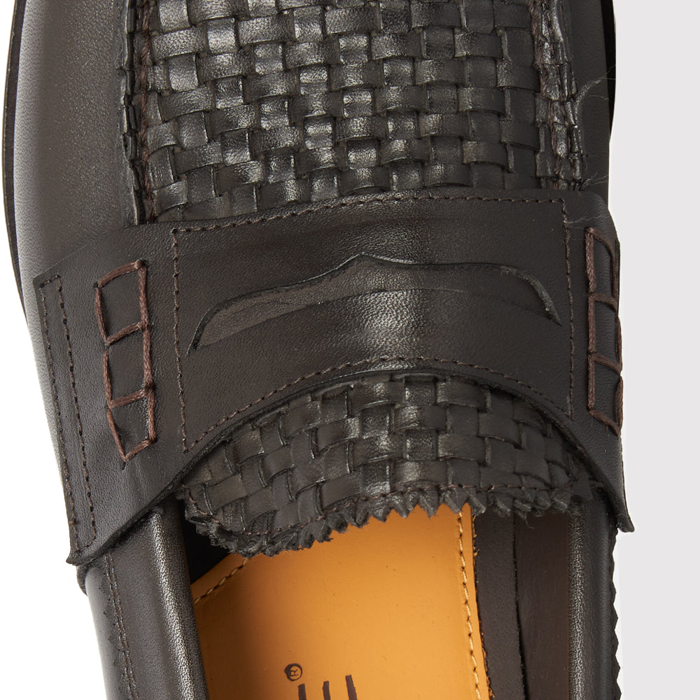 Dark Brown Woven Leather Luxury Loafer