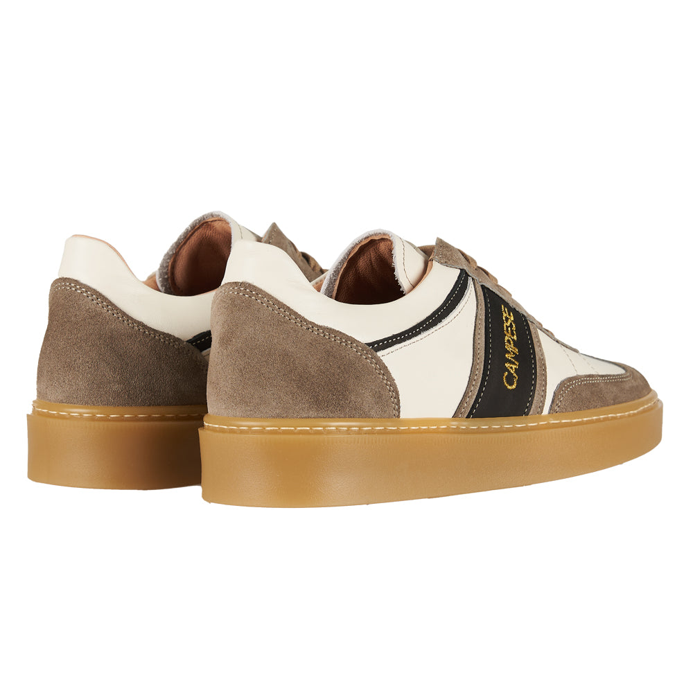 Beige leather and sand suede sneakers