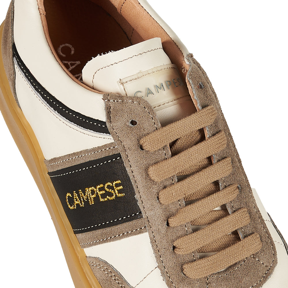 Beige leather and sand suede sneakers