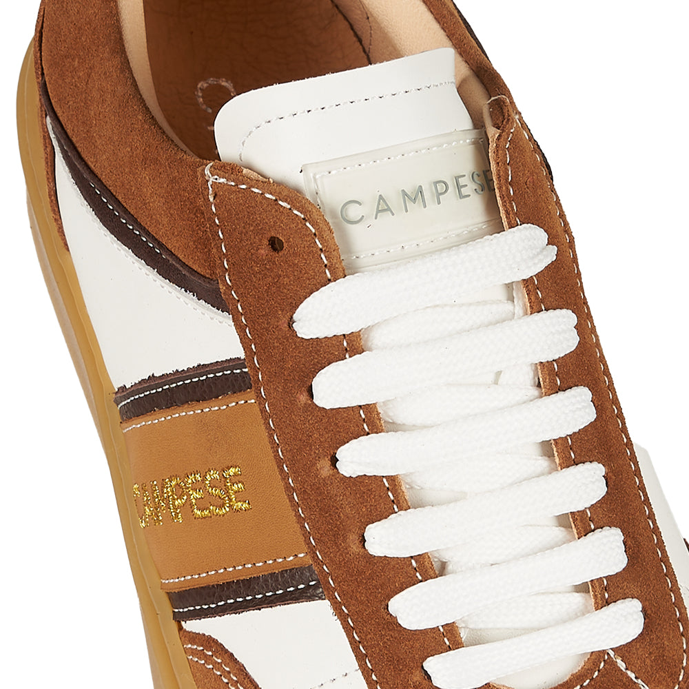 Sneakers in white leather and tobacco suede