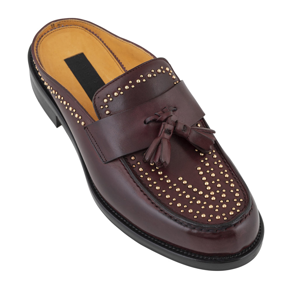 Mocassino slingback bordeaux con borchie