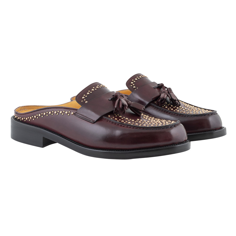 Mocassino slingback bordeaux con borchie