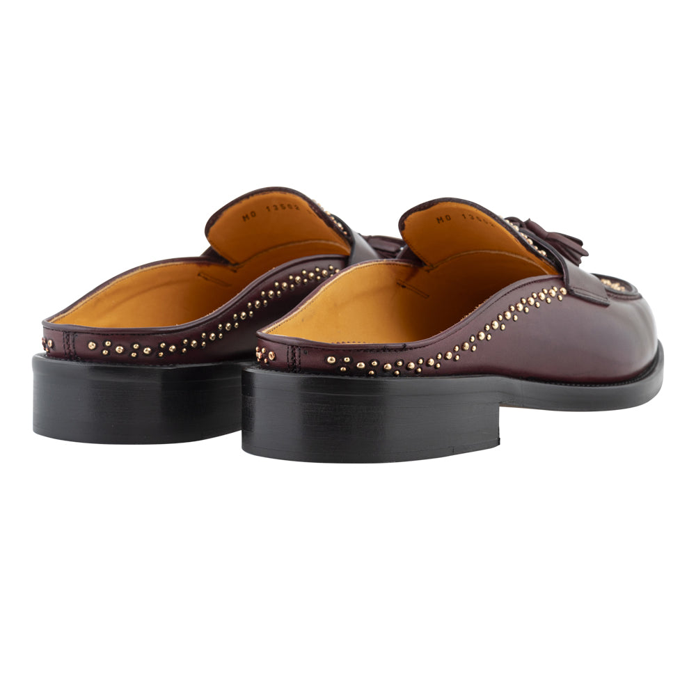 Mocassino slingback bordeaux con borchie