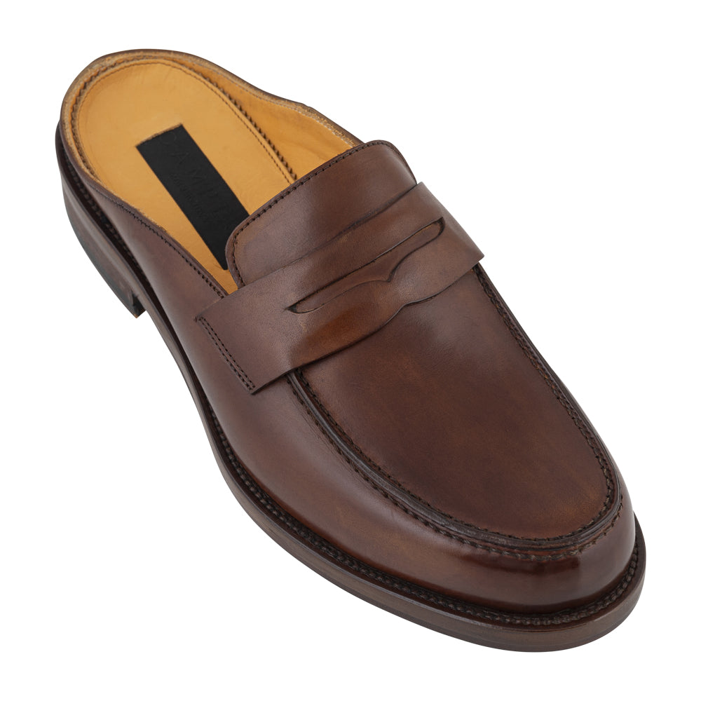 Mocassino slingback in pelle marrone