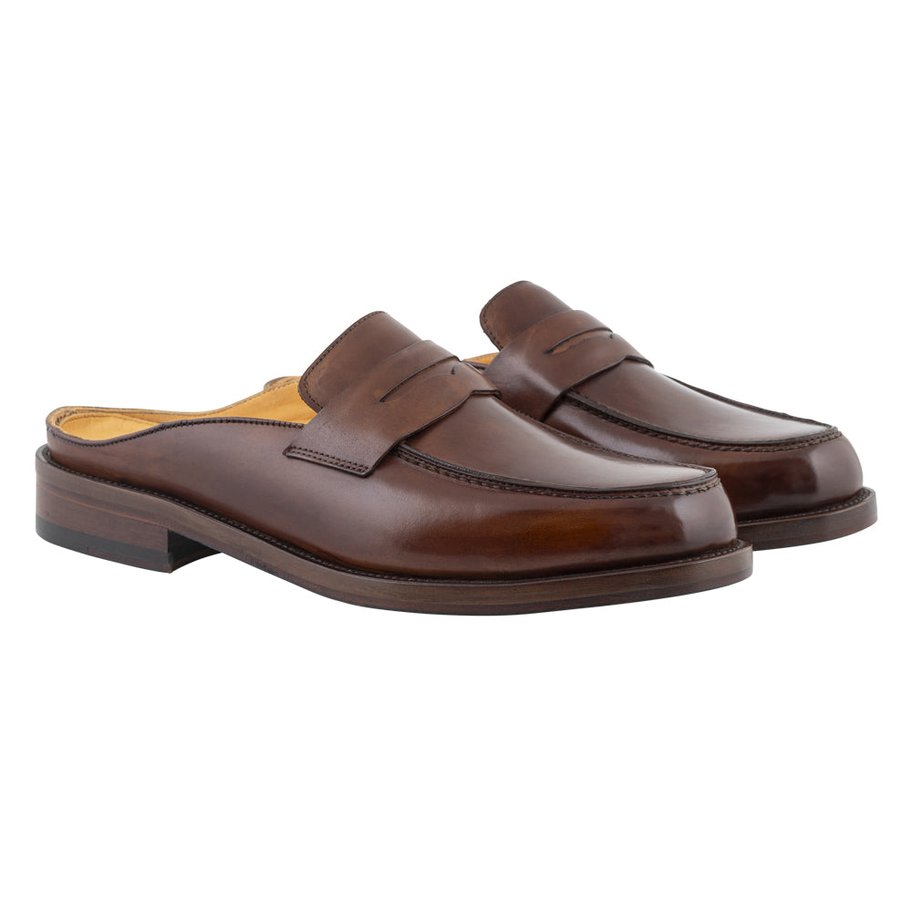 Mocassino slingback in pelle marrone