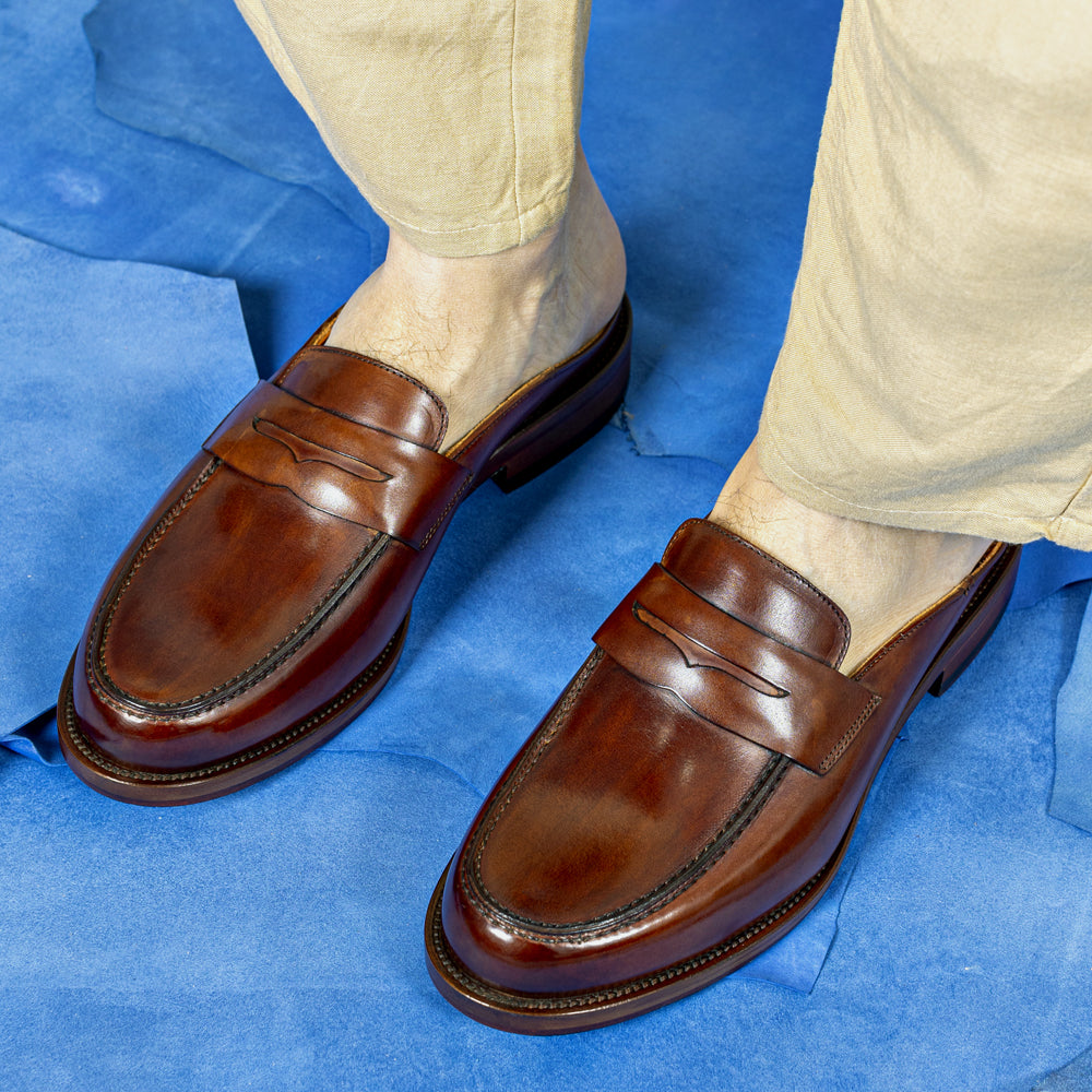 Mocassino slingback in pelle marrone