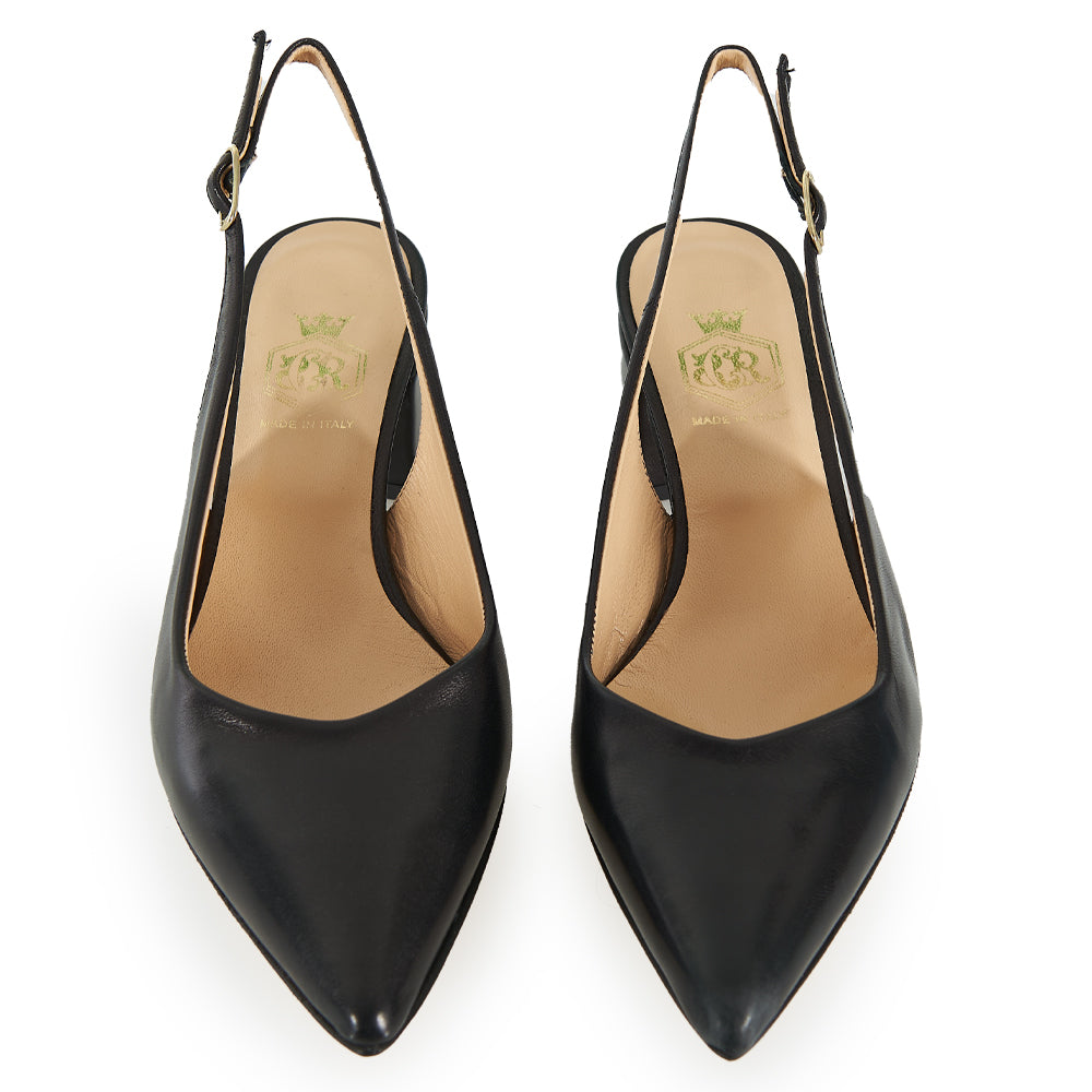 Décolleté slingback in pelle nera tacco basso