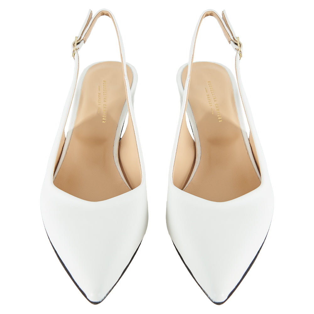 Slingback in pelle bianca tacco basso