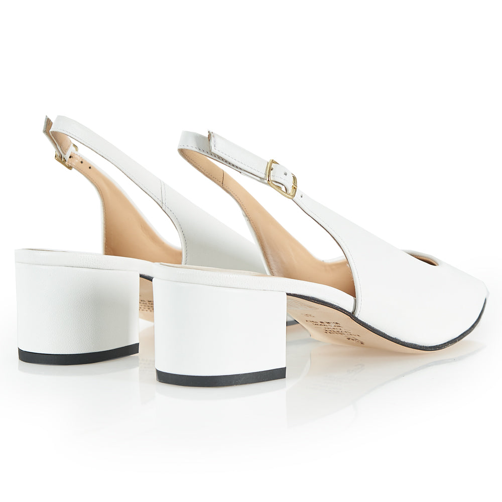 Slingback in pelle bianca tacco basso