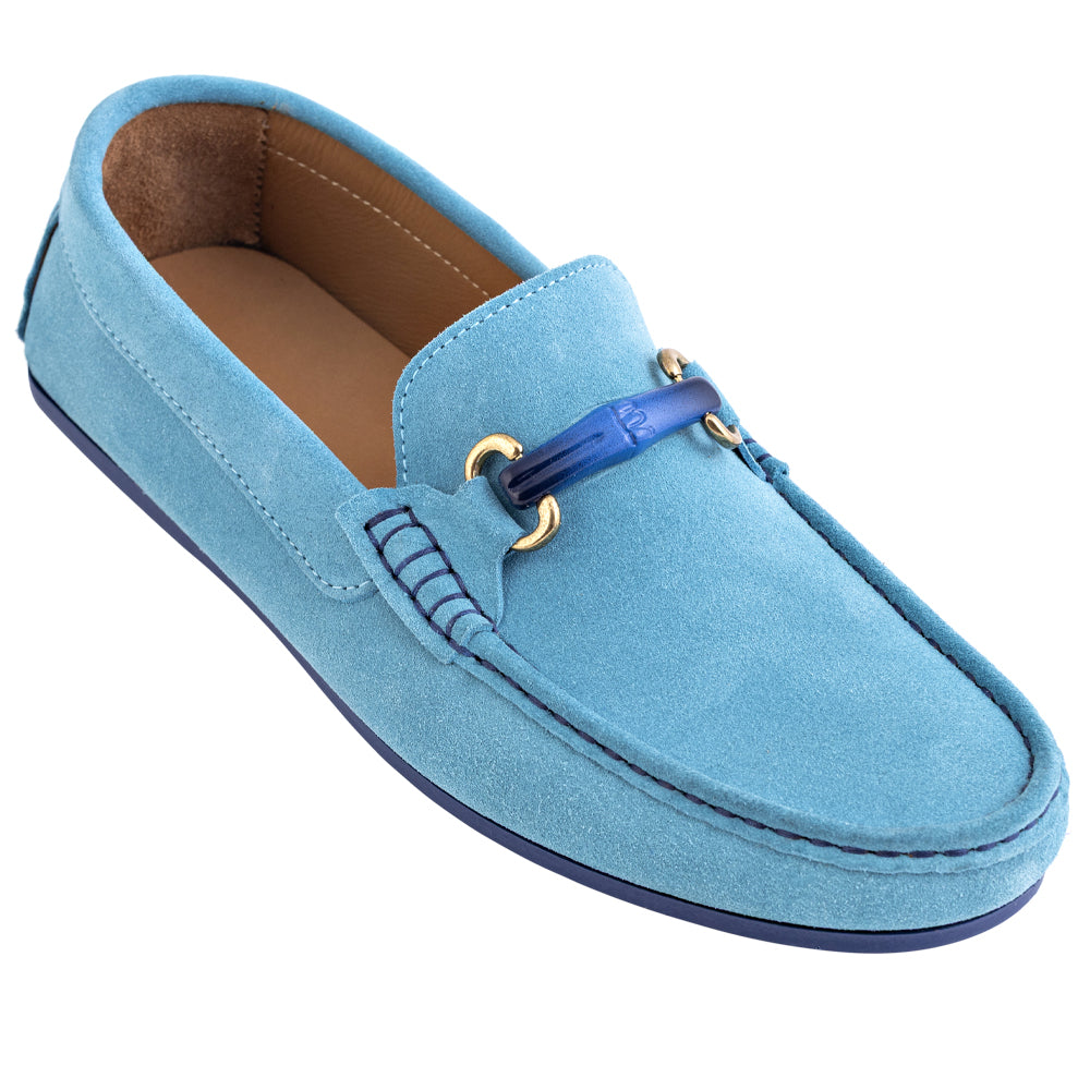 Mocassino Driving Camoscio – Celeste