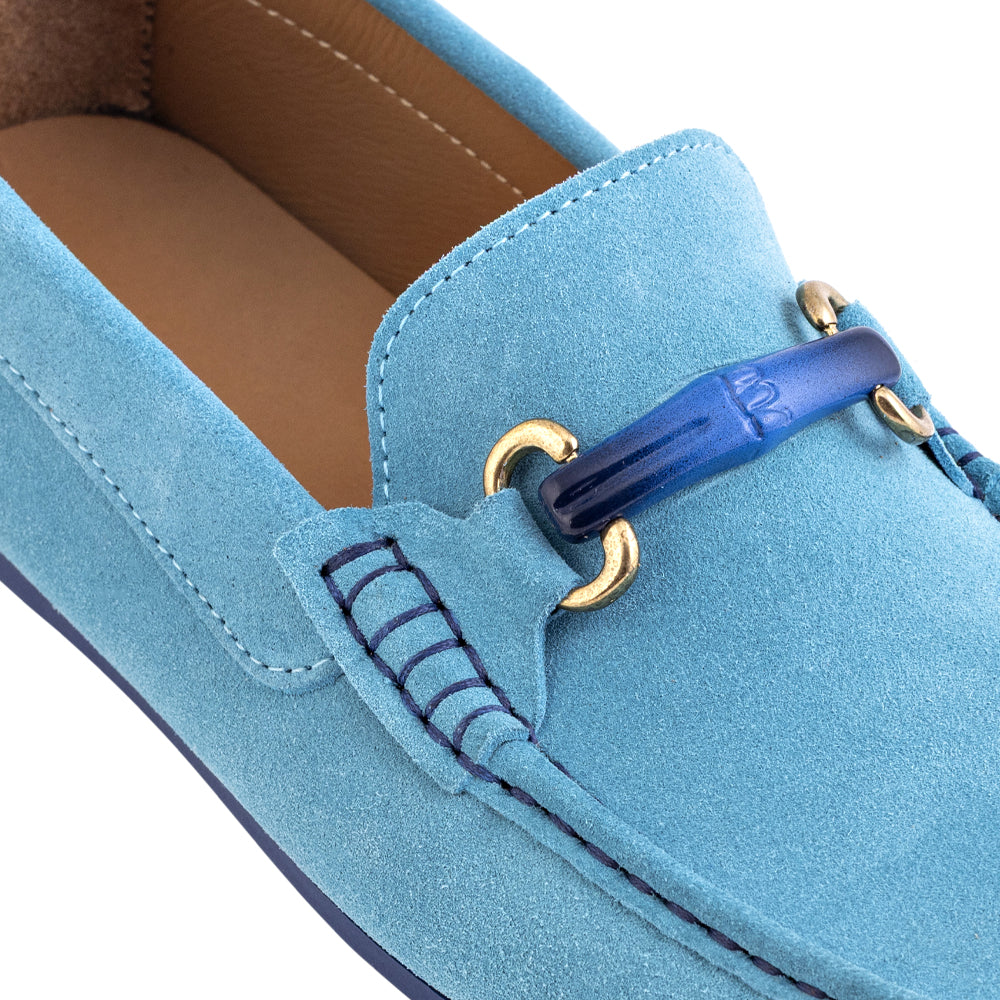 Mocassino Driving Camoscio – Celeste
