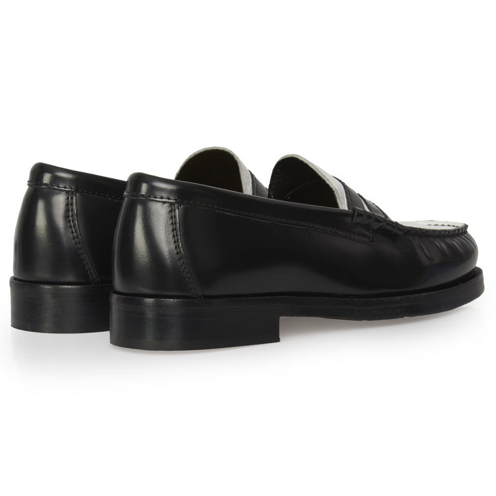 Mocassino Penny Loafer in Pelle Bianca e Nera – cuciture a mano