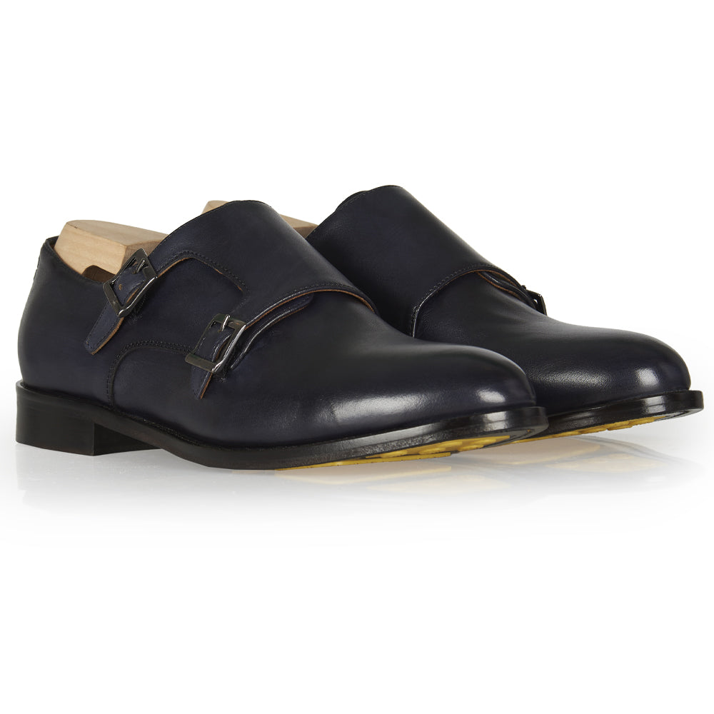 Doppia fibbia elegante in pelle blu