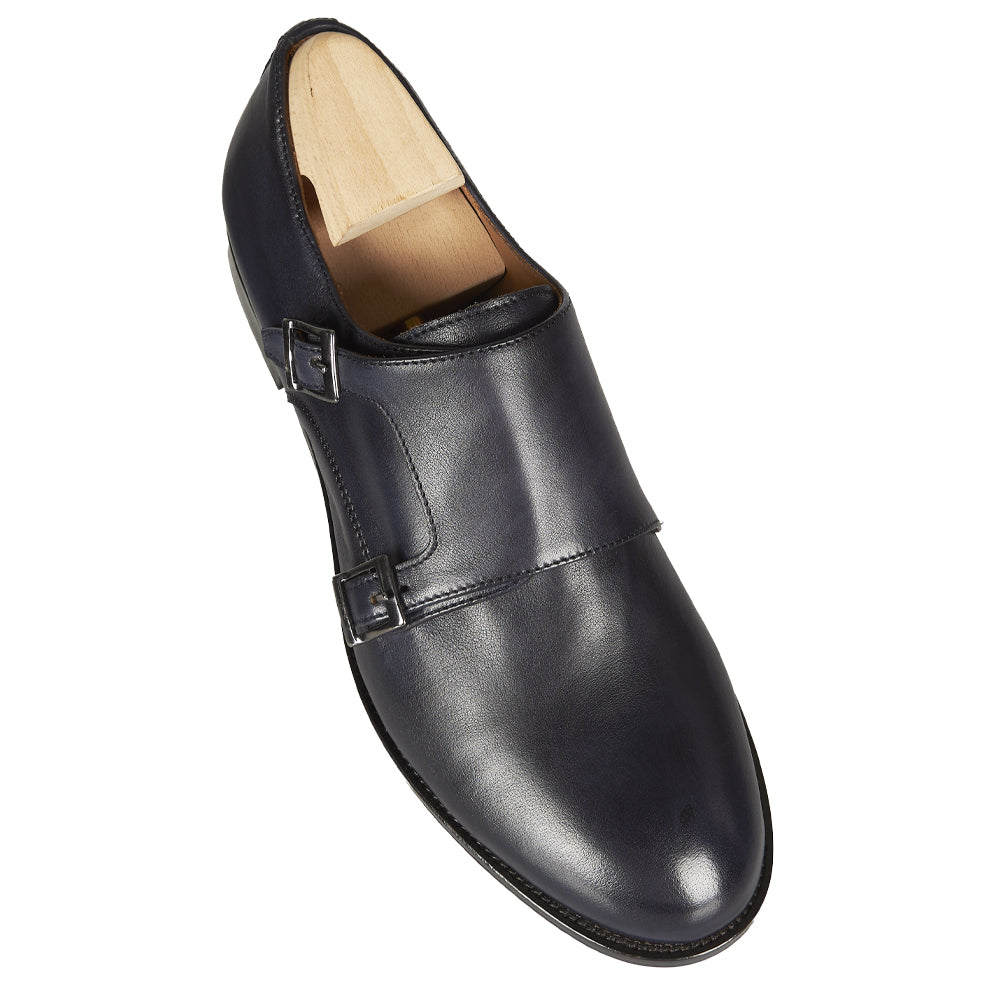 Doppia fibbia elegante in pelle blu
