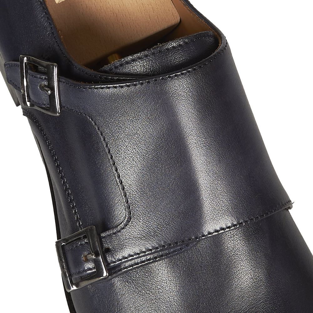 Doppia fibbia elegante in pelle blu