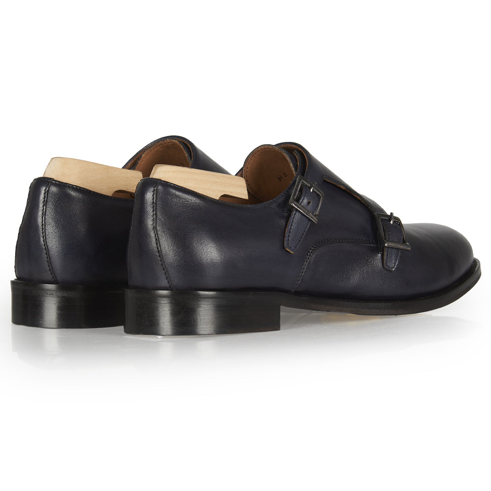 Doppia fibbia elegante in pelle blu