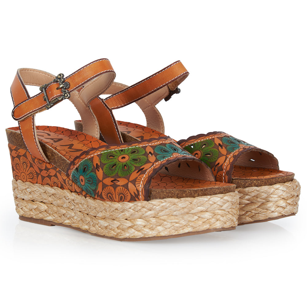 Espadrillas Platform stile floreale - cuoio