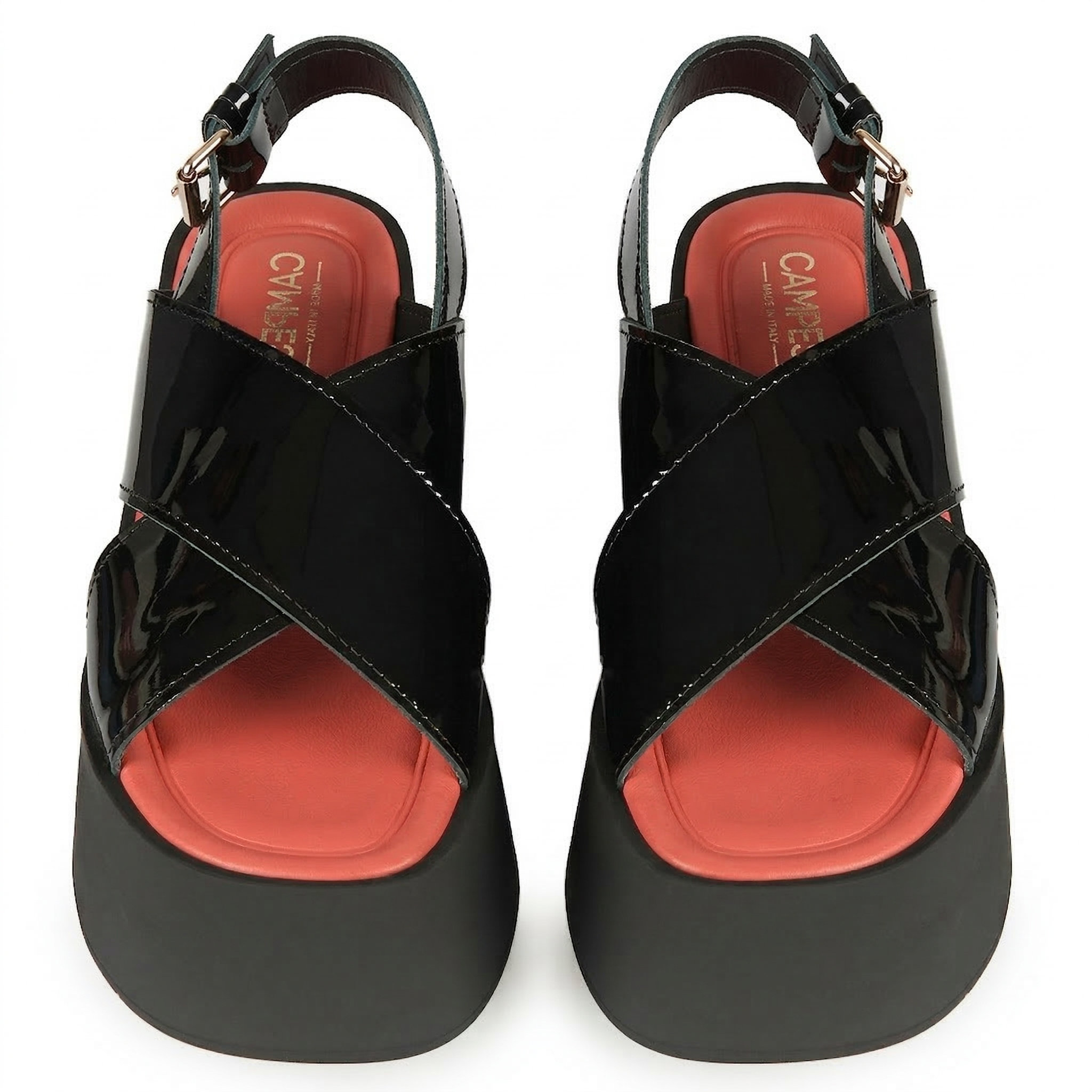 Black Patent Wedge Sandals