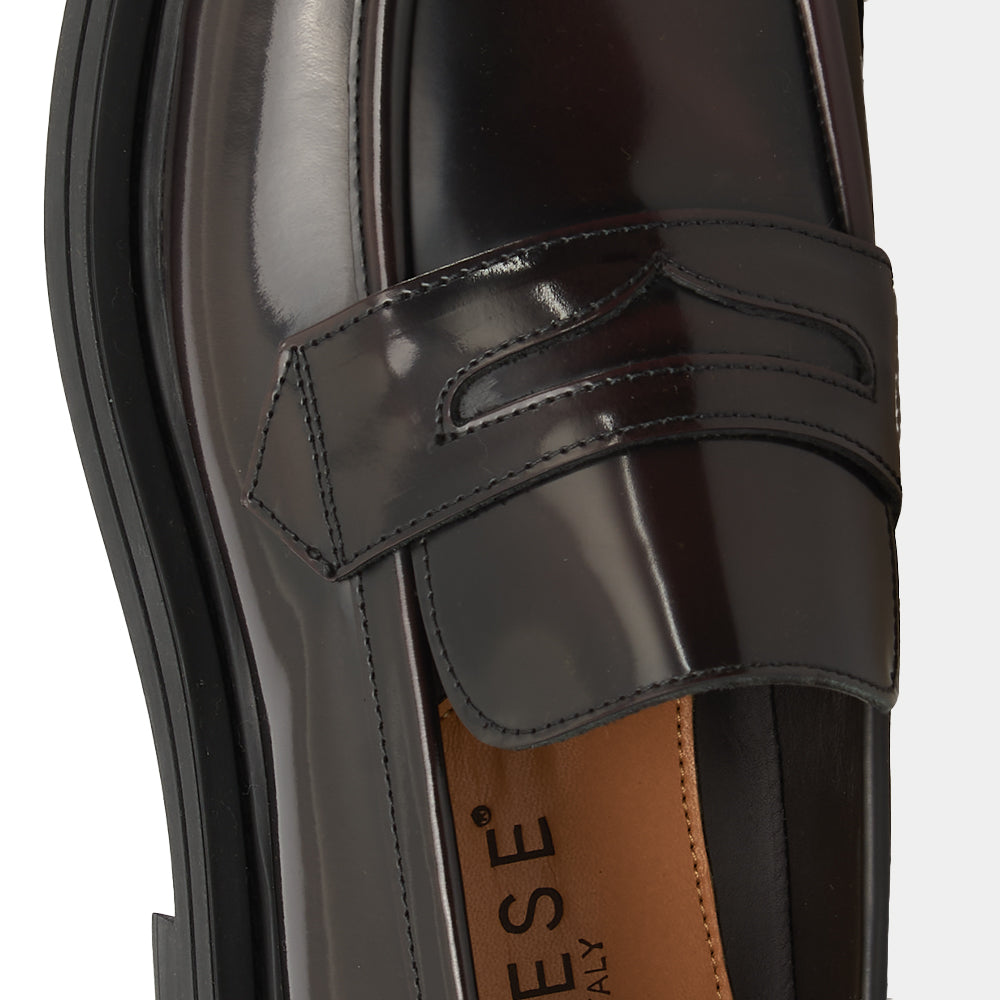 Mocassino Penny Loafer in Pelle Spazzolata Bordeaux