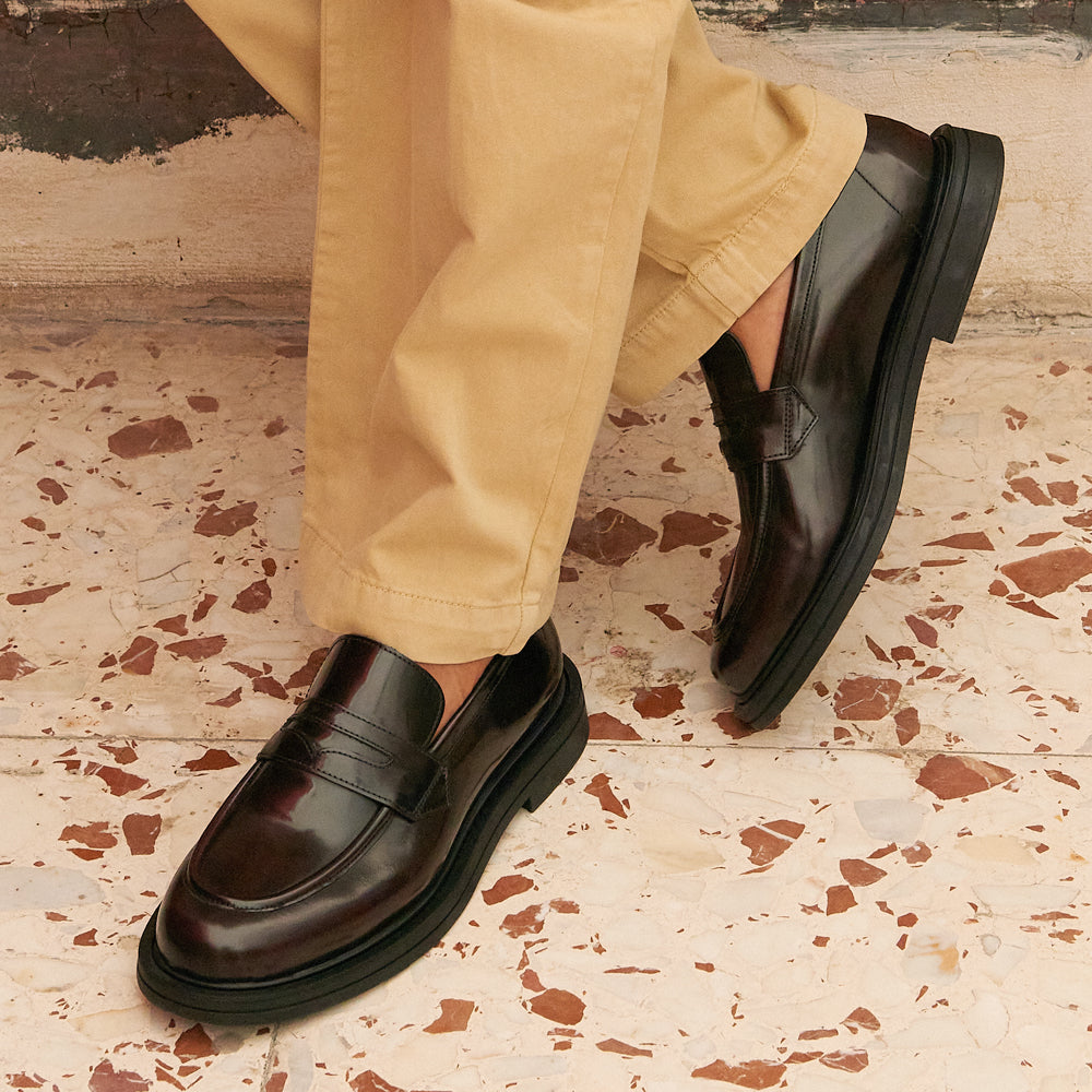 Mocassino Penny Loafer in Pelle Spazzolata Bordeaux