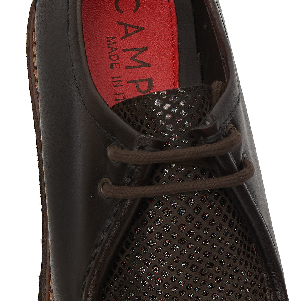 Scarpa Stringata Tirolese in Pelle Testa di Moro con Vaschetta a Fantasia e Suola Lug