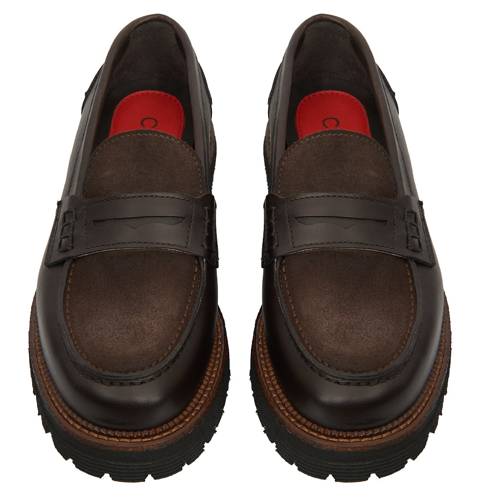 Penny Loafer in Dark Brown Leather with Suede Insole and Lug Sole