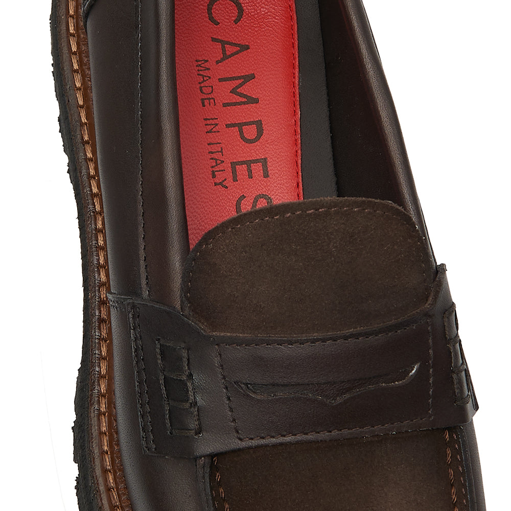 Penny Loafer in Dark Brown Leather with Suede Insole and Lug Sole