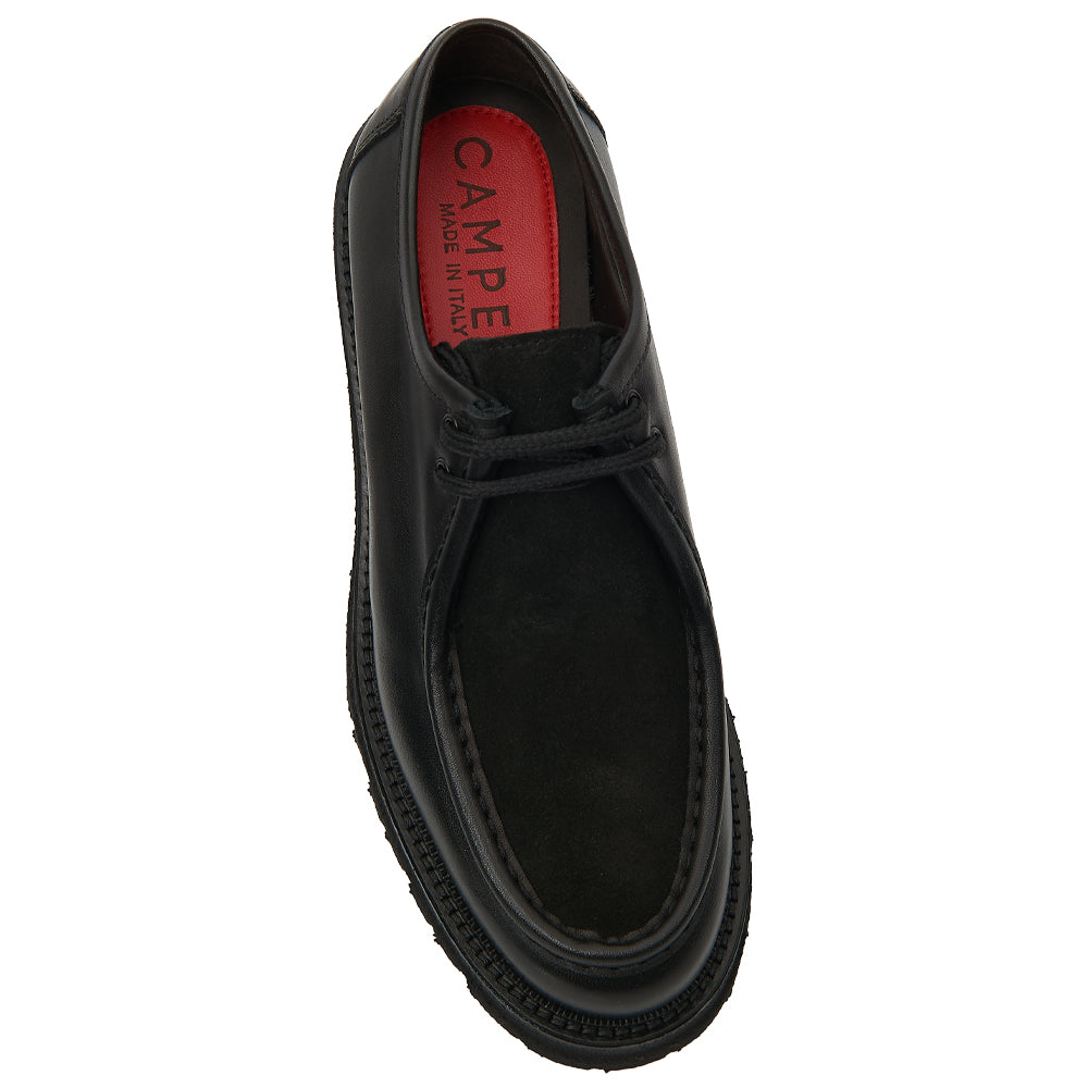 Scarpa Stringata Tirolese in Pelle Nera con Vaschetta in Camoscio e Suola Lug