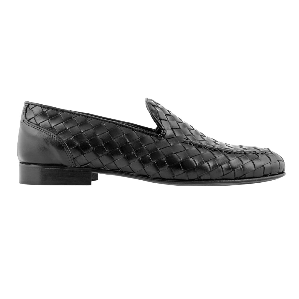 Black Woven Leather Loafers