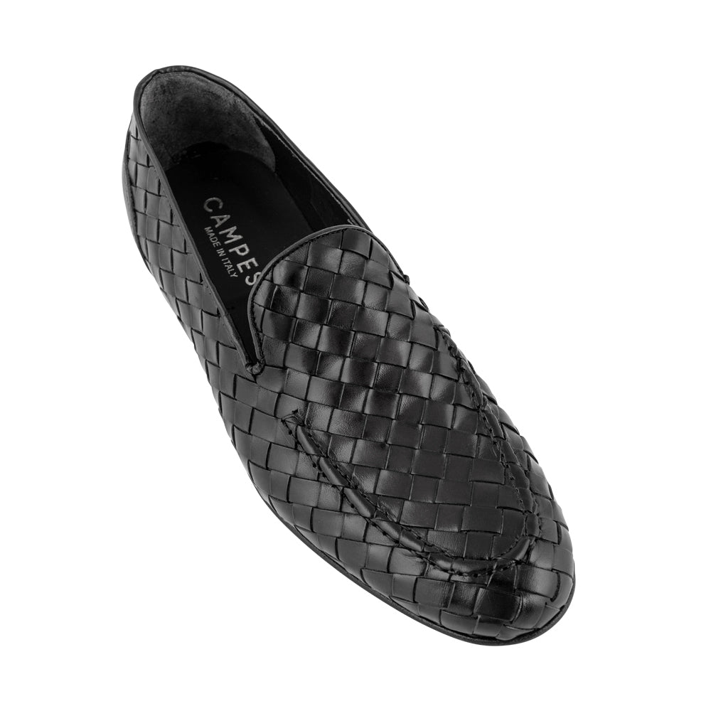 Black Woven Leather Loafers
