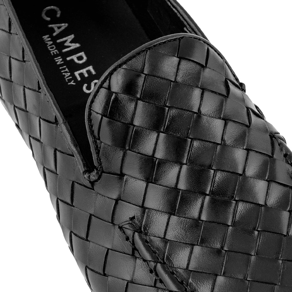 Black Woven Leather Loafers