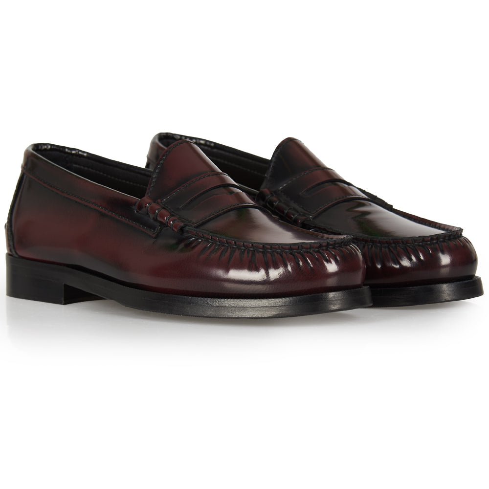 Mocassino Penny bordeaux con cuciture a mano