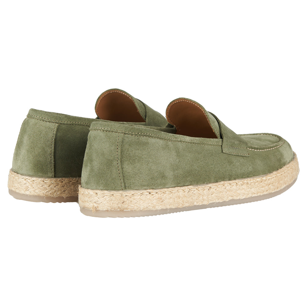 Mocassino artigianale in camoscio fondo corda - verde oliva