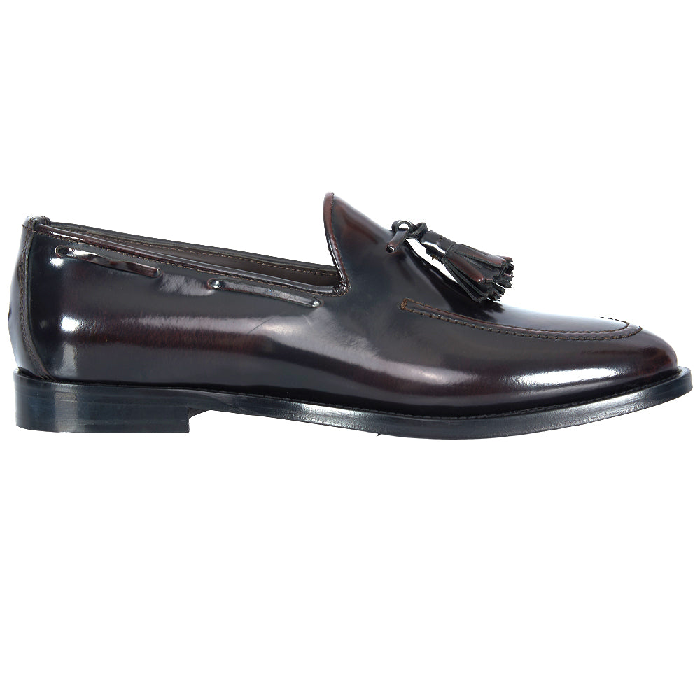Mocassino con nappa - pelle abrasivata bordeaux