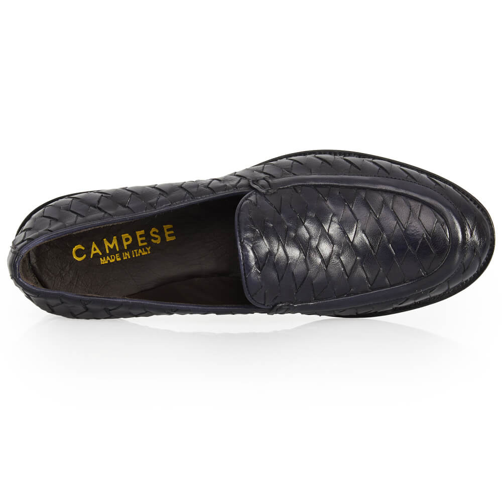 Mocassino in pelle intrecciata blu