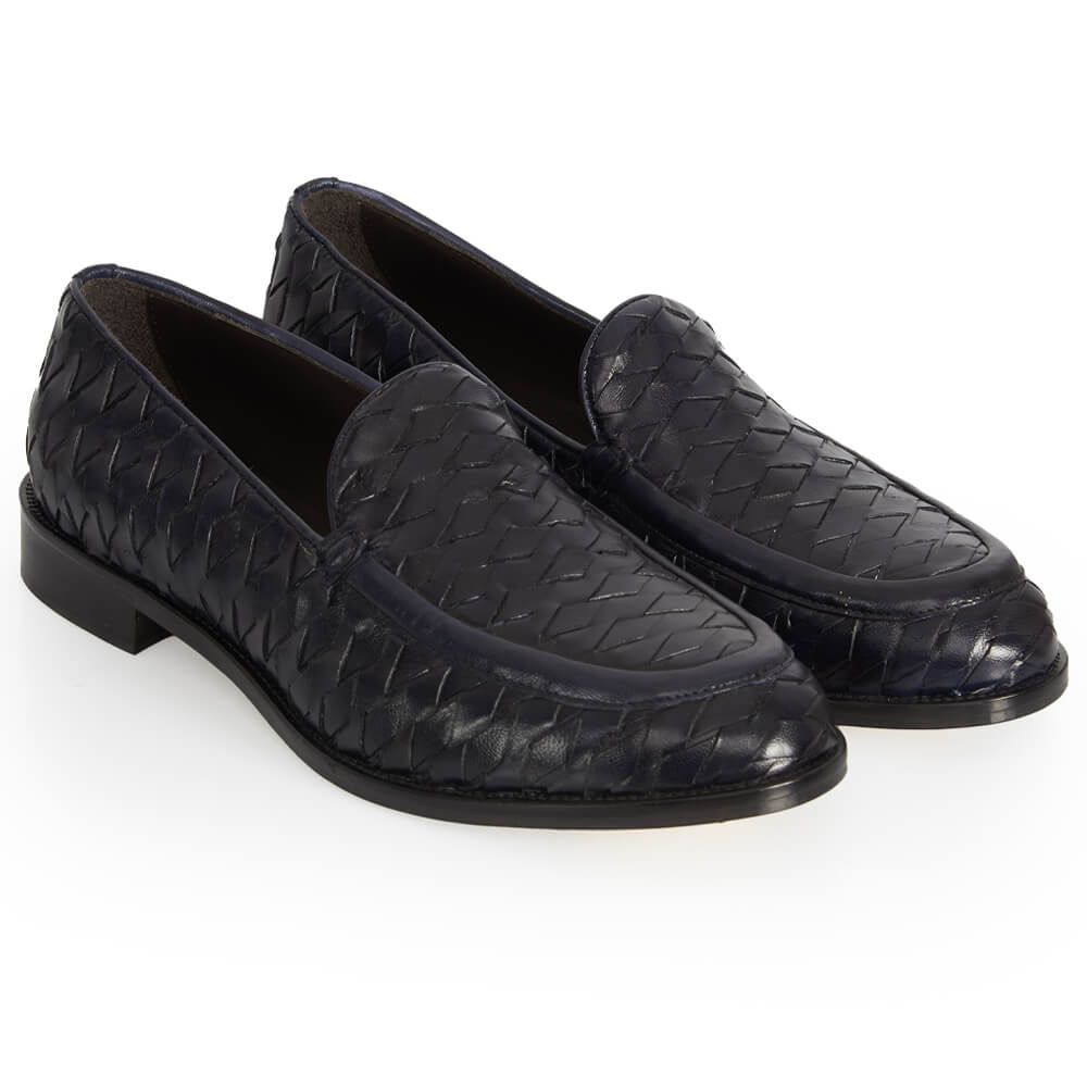 Mocassino in pelle intrecciata blu