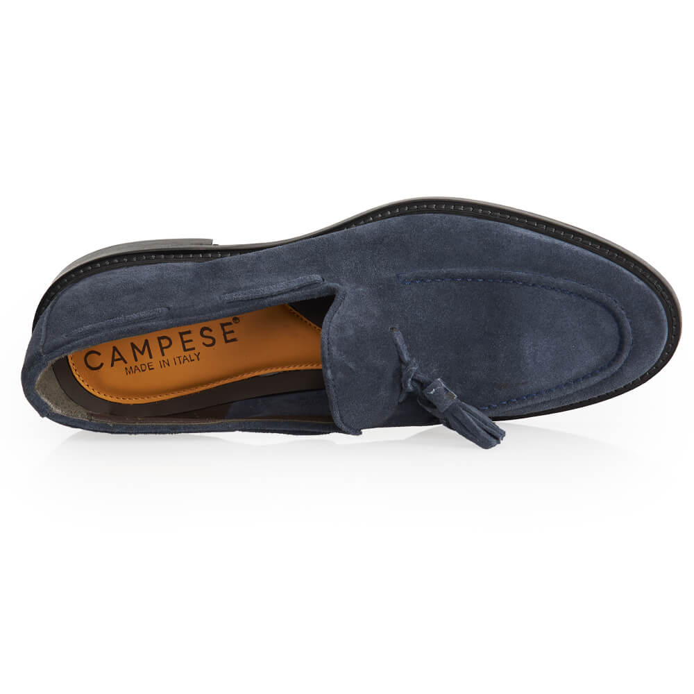Mocassino tassels in camoscio blu