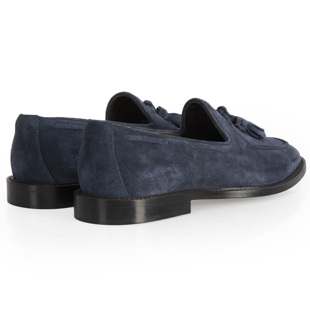 Mocassino tassels in camoscio blu