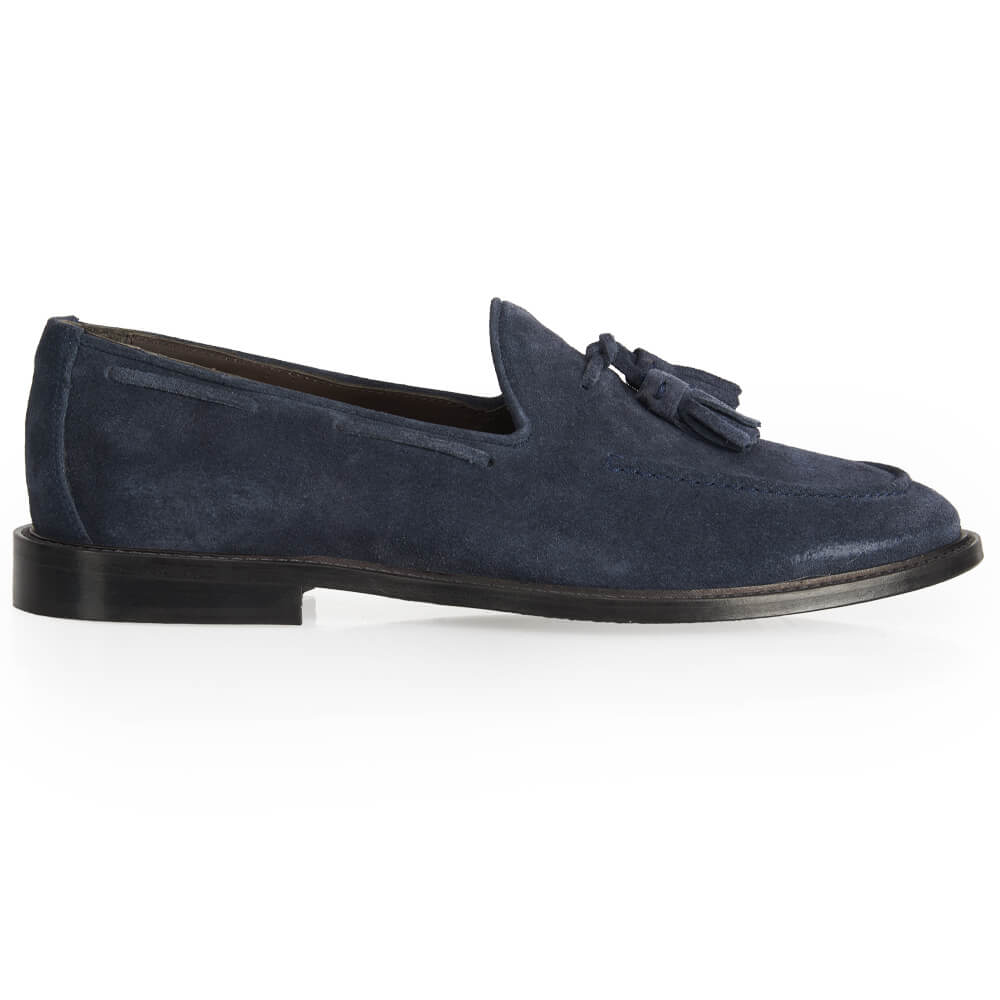 Mocassino tassels in camoscio blu