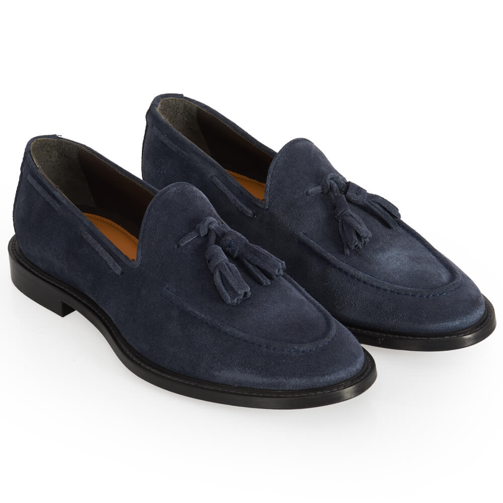 Mocassino tassels in camoscio blu
