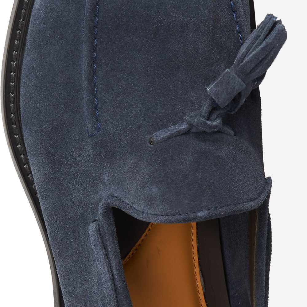 Mocassino tassels in camoscio blu