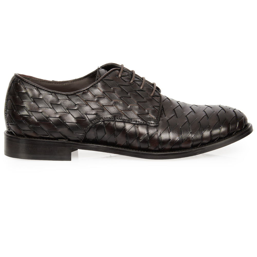 Dark Brown Woven Leather Derby Lace-ups