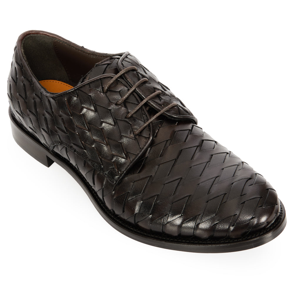 Dark Brown Woven Leather Derby Lace-ups