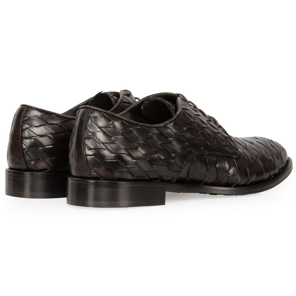 Dark Brown Woven Leather Derby Lace-ups