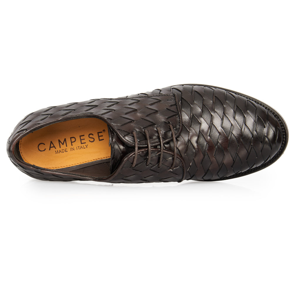 Dark Brown Woven Leather Derby Lace-ups