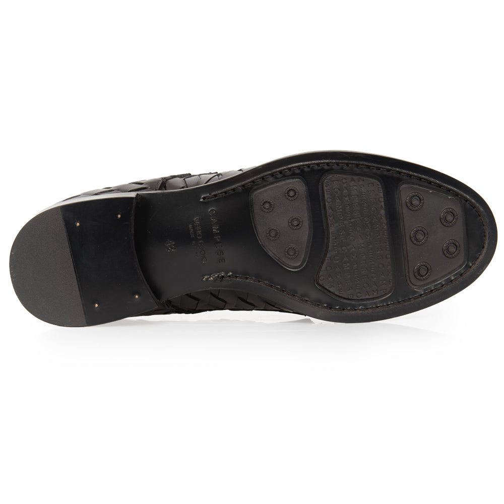 Dark Brown Woven Leather Derby Lace-ups