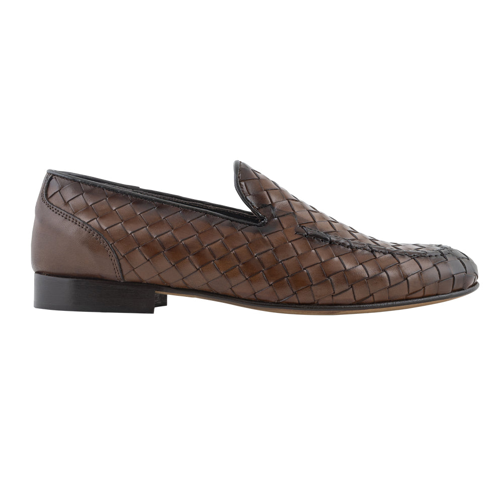 Brown Woven Leather Loafers