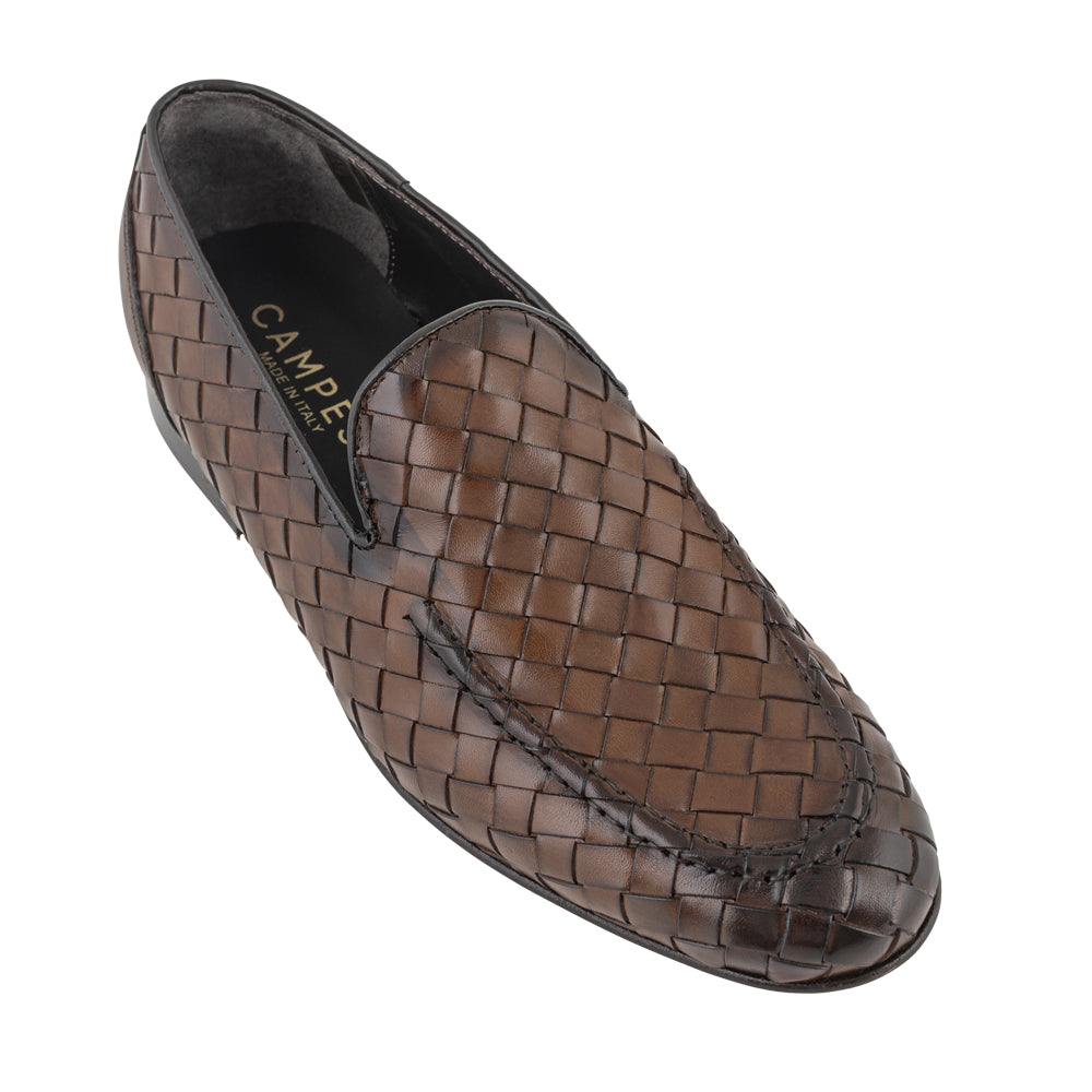 Brown Woven Leather Loafers