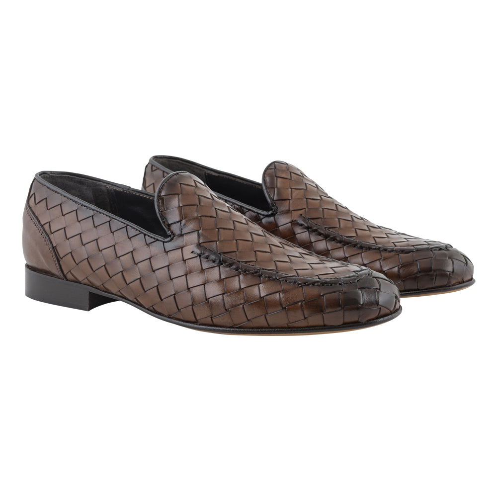 Brown Woven Leather Loafers