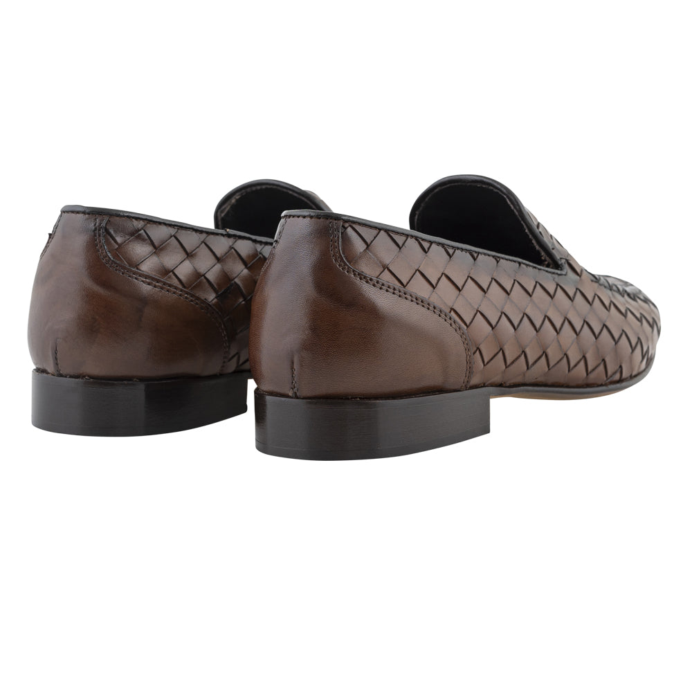 Brown Woven Leather Loafers